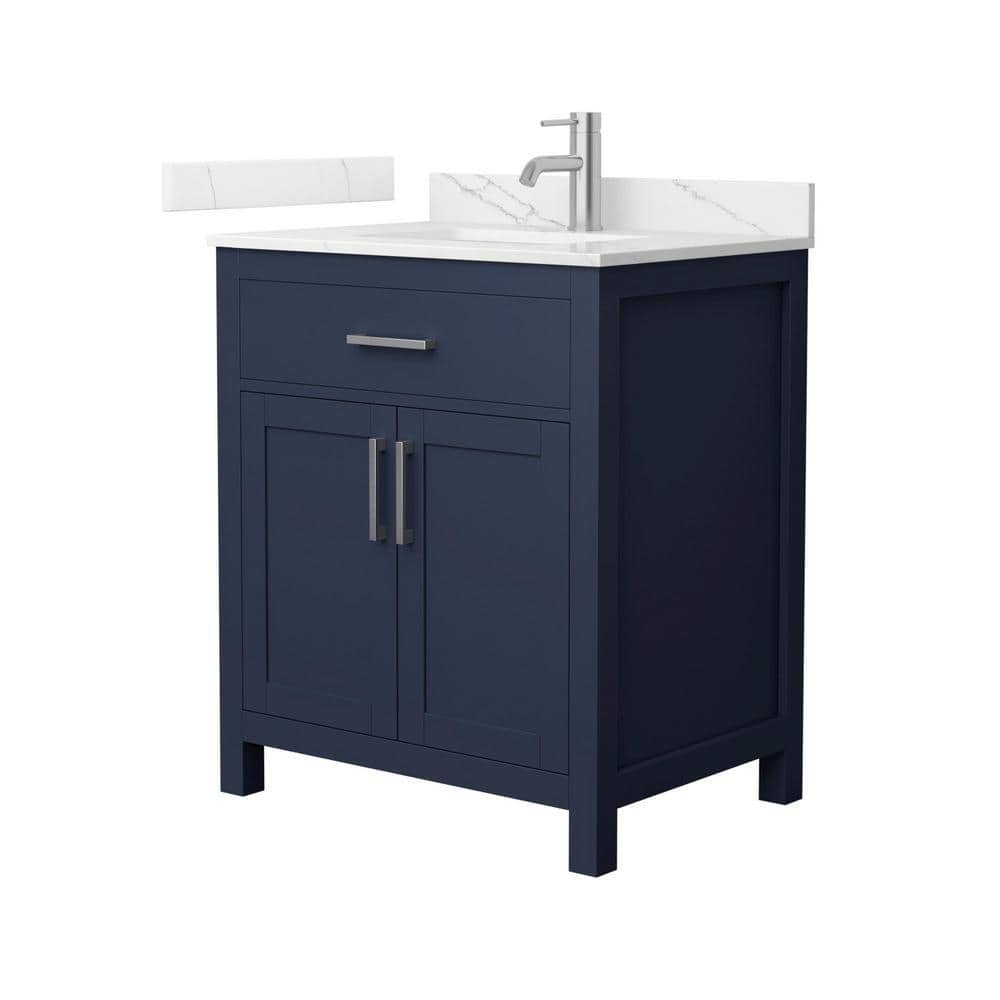 Wyndham Collection Beckett 30" Freestanding Dark Blue Bath Vanity with Giotto Quartz Top