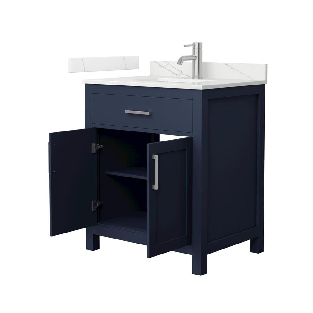 Wyndham Collection Beckett 30" Freestanding Dark Blue Bath Vanity with Giotto Quartz Top