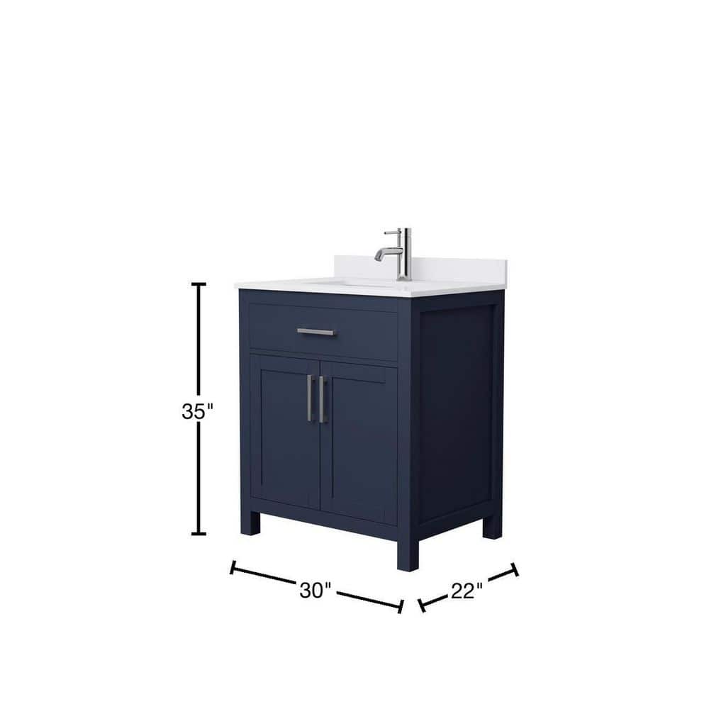 Wyndham Collection Beckett 30" Dark Blue Bathroom Vanity with White Cultured Marble Top
