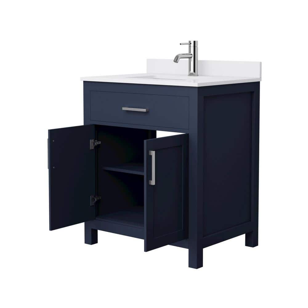 Wyndham Collection Beckett 30" Dark Blue Bathroom Vanity with White Cultured Marble Top