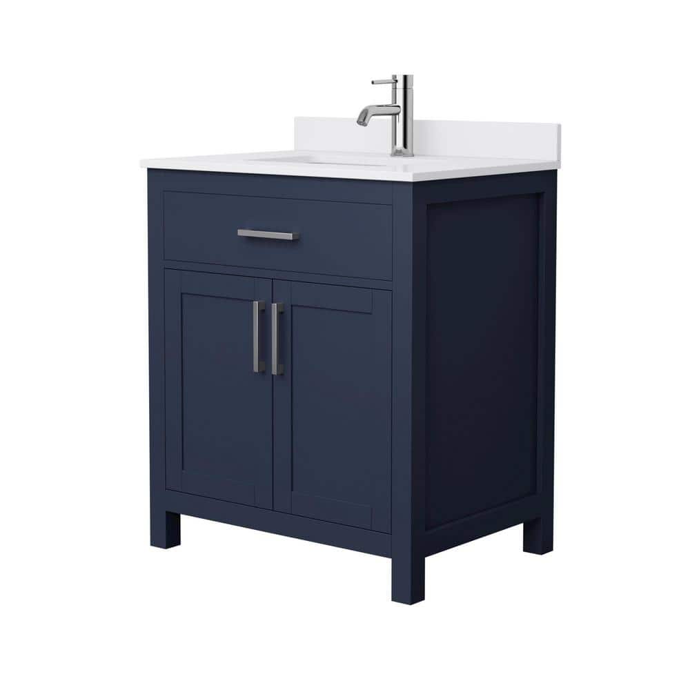 Wyndham Collection Beckett 30" Dark Blue Bathroom Vanity with White Cultured Marble Top