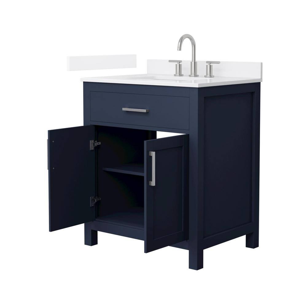 Wyndham Collection Beckett 30 in. Freestanding Dark Blue Bath Vanity with White Quartz Top