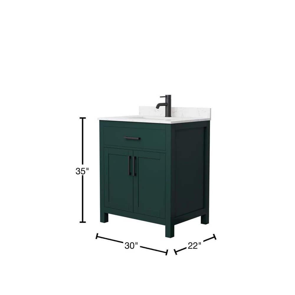 Wyndham Collection Beckett 30" Green Bathroom Vanity with Carrara Marble Top