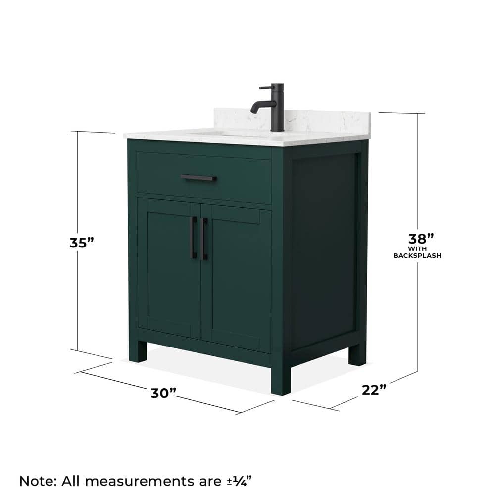 Wyndham Collection Beckett 30" Green Bathroom Vanity with Carrara Marble Top