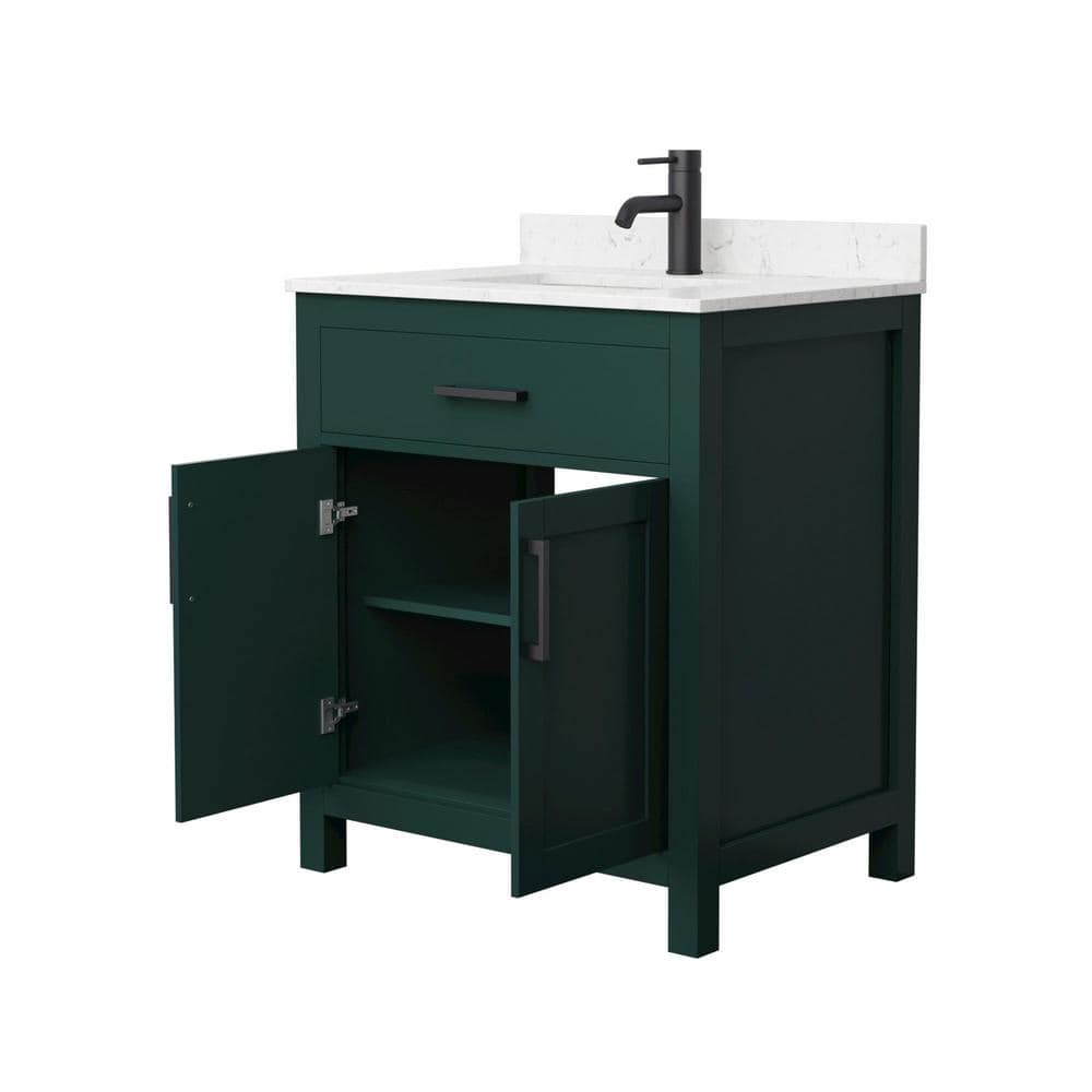 Wyndham Collection Beckett 30" Green Bathroom Vanity with Carrara Marble Top