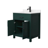 Wyndham Collection Beckett 30" Green Bathroom Vanity with Carrara Marble Top