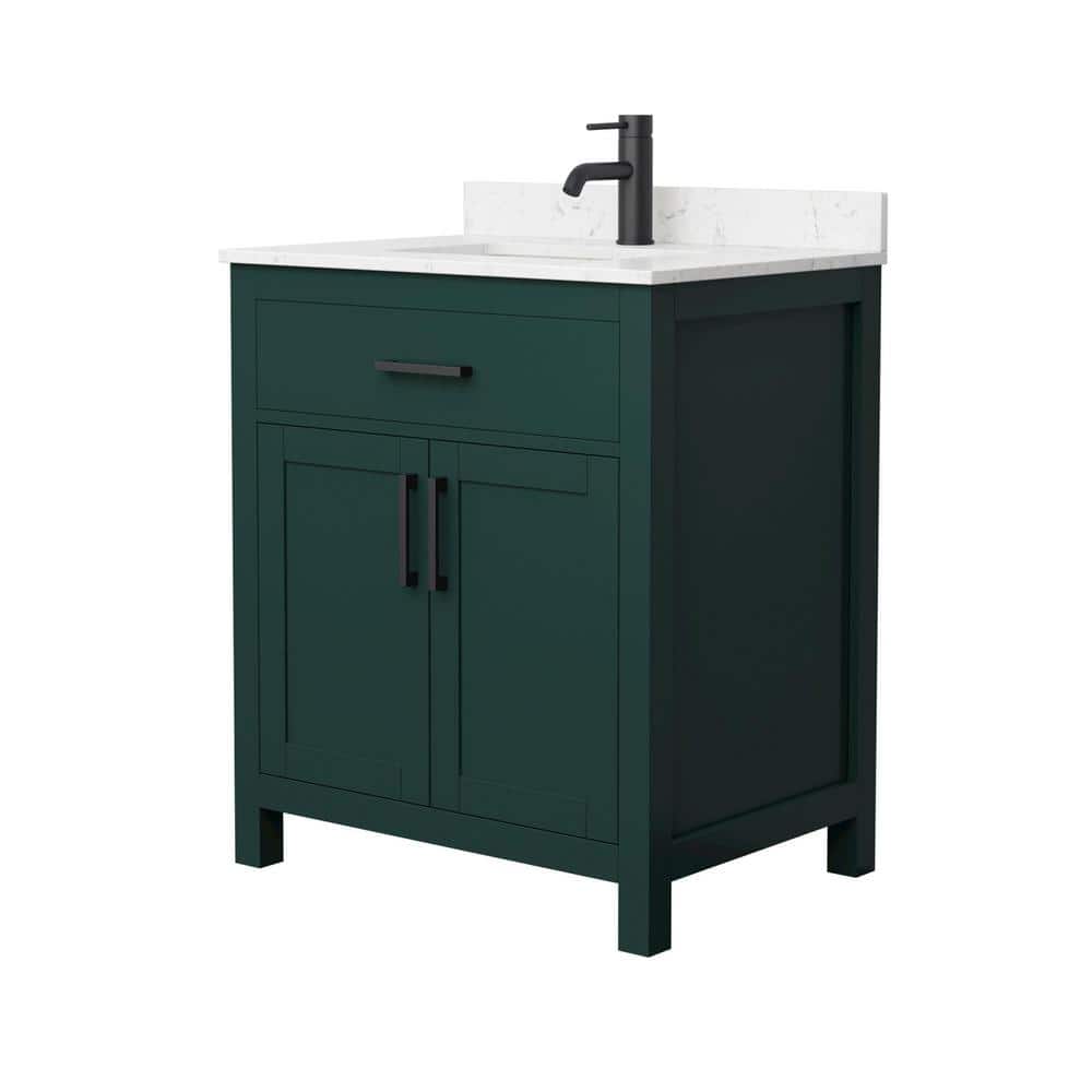 Wyndham Collection Beckett 30" Green Bathroom Vanity with Carrara Marble Top