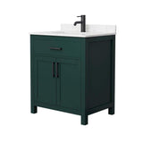 Wyndham Collection Beckett 30" Green Bathroom Vanity with Carrara Marble Top