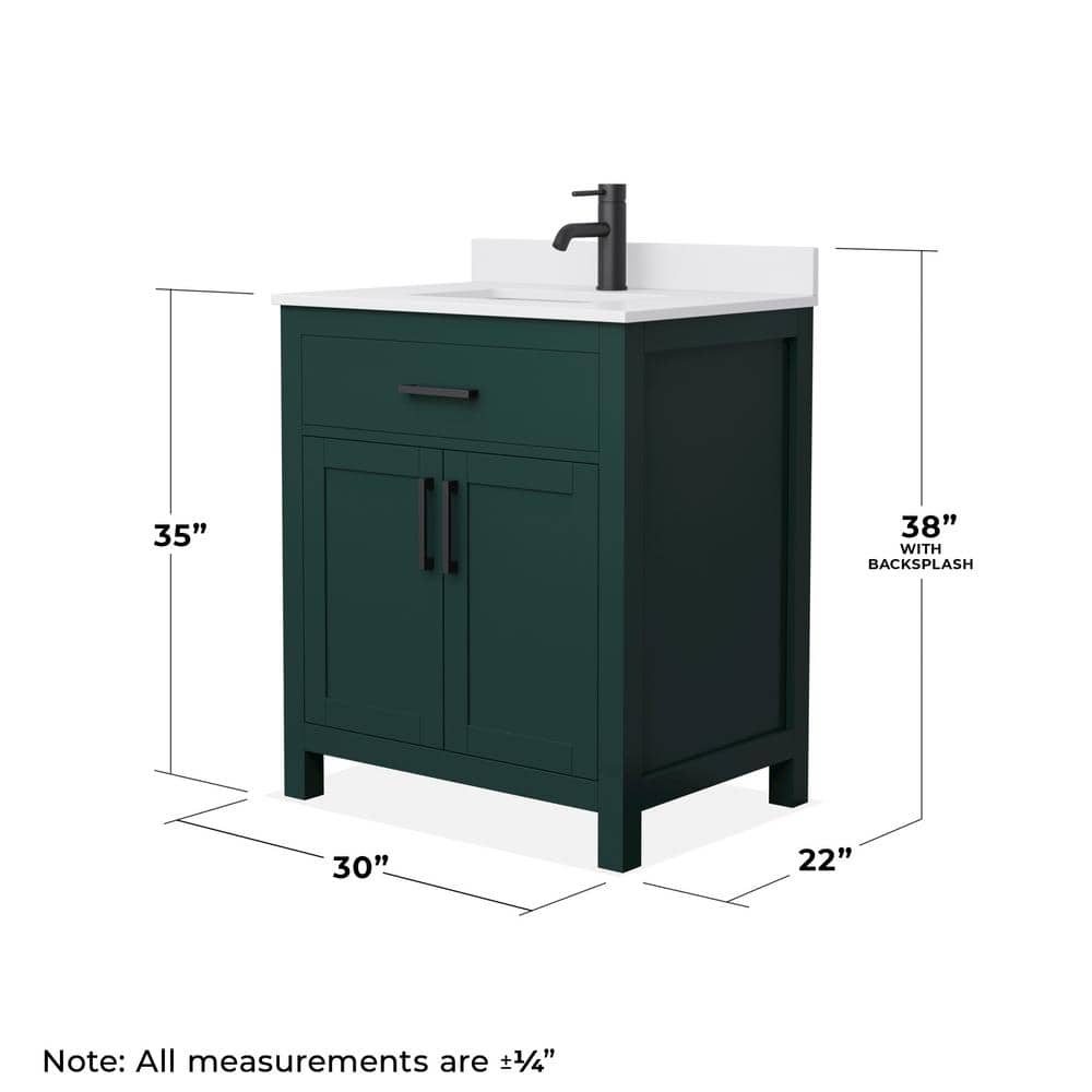 Wyndham Collection Beckett 30" Green Bathroom Vanity with White Cultured Marble Top