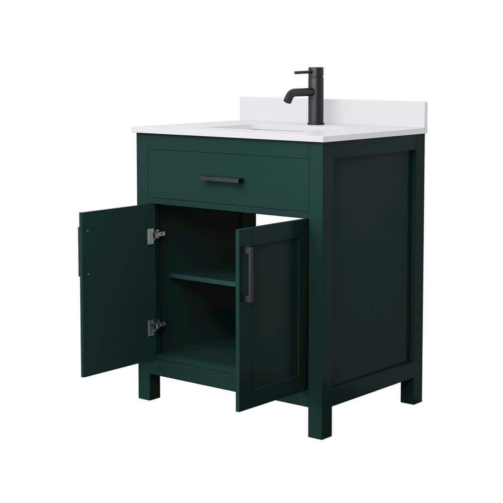 Wyndham Collection Beckett 30" Green Bathroom Vanity with White Cultured Marble Top