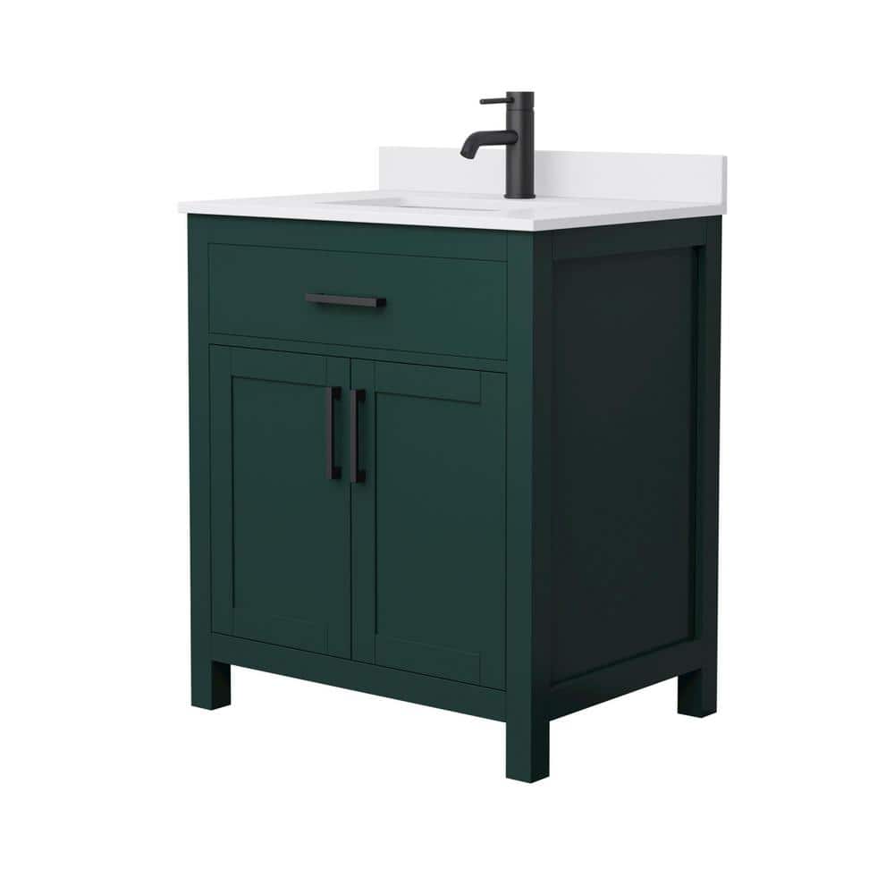 Wyndham Collection Beckett 30" Green Bathroom Vanity with White Cultured Marble Top