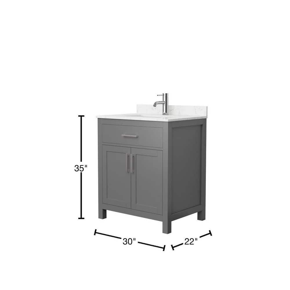 Wyndham Collection Beckett 30" Bathroom Vanity in Dark Gray with Carrara Marble Top