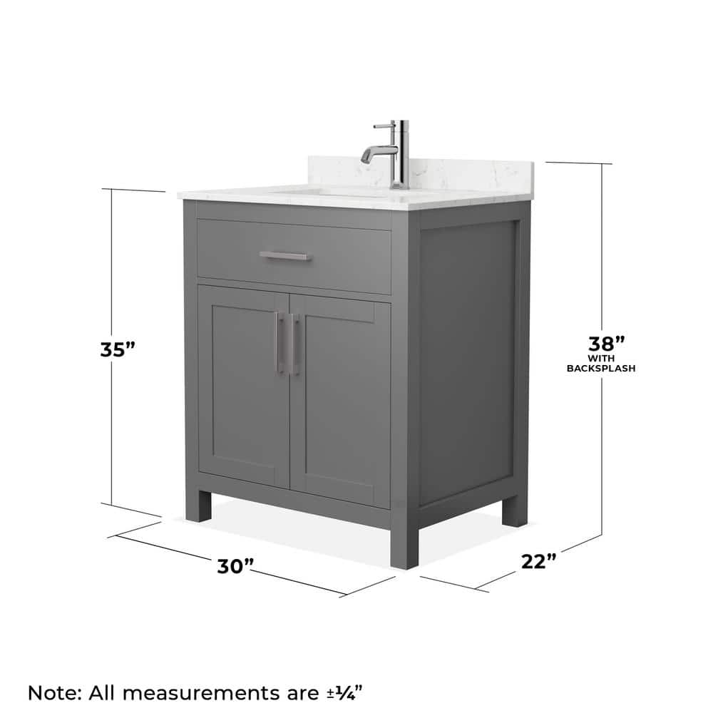 Wyndham Collection Beckett 30" Bathroom Vanity in Dark Gray with Carrara Marble Top