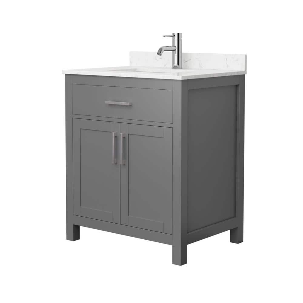Wyndham Collection Beckett 30" Bathroom Vanity in Dark Gray with Carrara Marble Top