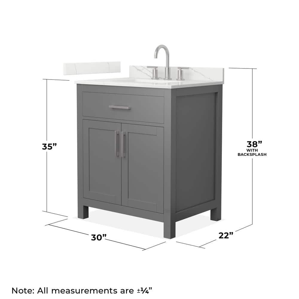 Wyndham Collection Beckett 30 in. Freestanding Dark Gray Bath Vanity with Giotto Quartz Top