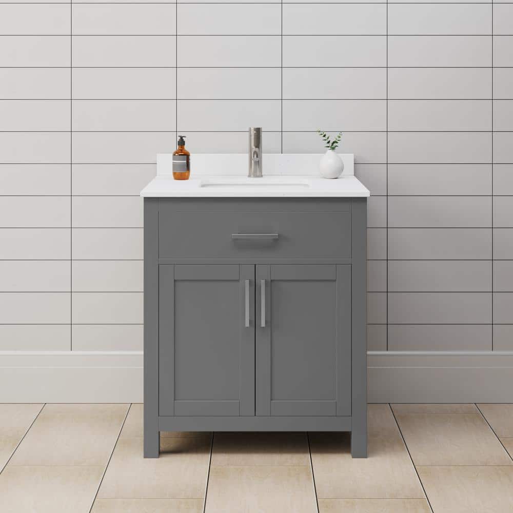 Wyndham Collection Beckett 30" Dark Gray Bathroom Vanity with White Cultured Marble Top