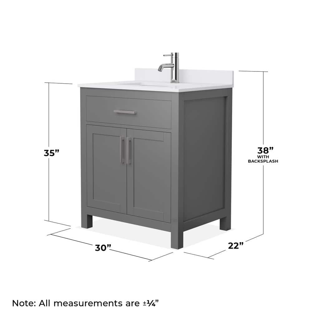 Wyndham Collection Beckett 30" Dark Gray Bathroom Vanity with White Cultured Marble Top