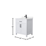 Wyndham Collection Beckett 30" Bathroom Vanity with Carrara Marble Top
