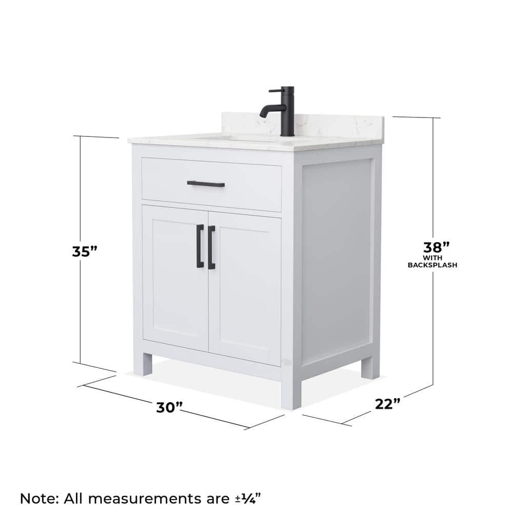Wyndham Collection Beckett 30" Bathroom Vanity with Carrara Marble Top