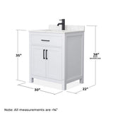 Wyndham Collection Beckett 30" Bathroom Vanity with Carrara Marble Top