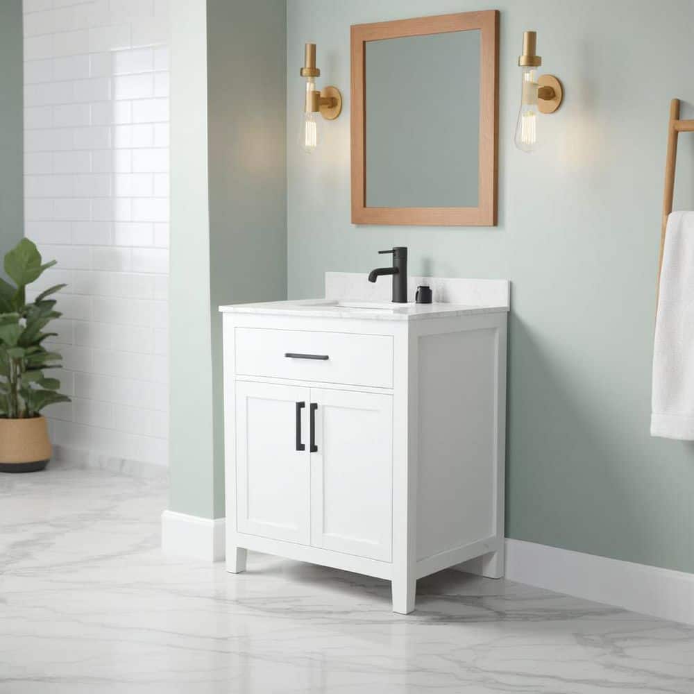 Wyndham Collection Beckett 30" Bathroom Vanity with Carrara Marble Top