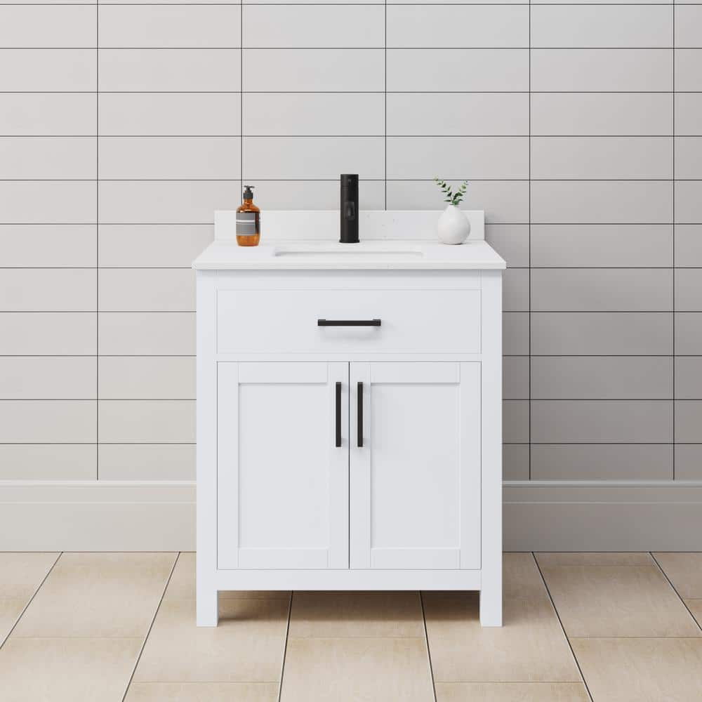 Wyndham Collection Beckett 30" Bathroom Vanity with White Cultured Marble Top