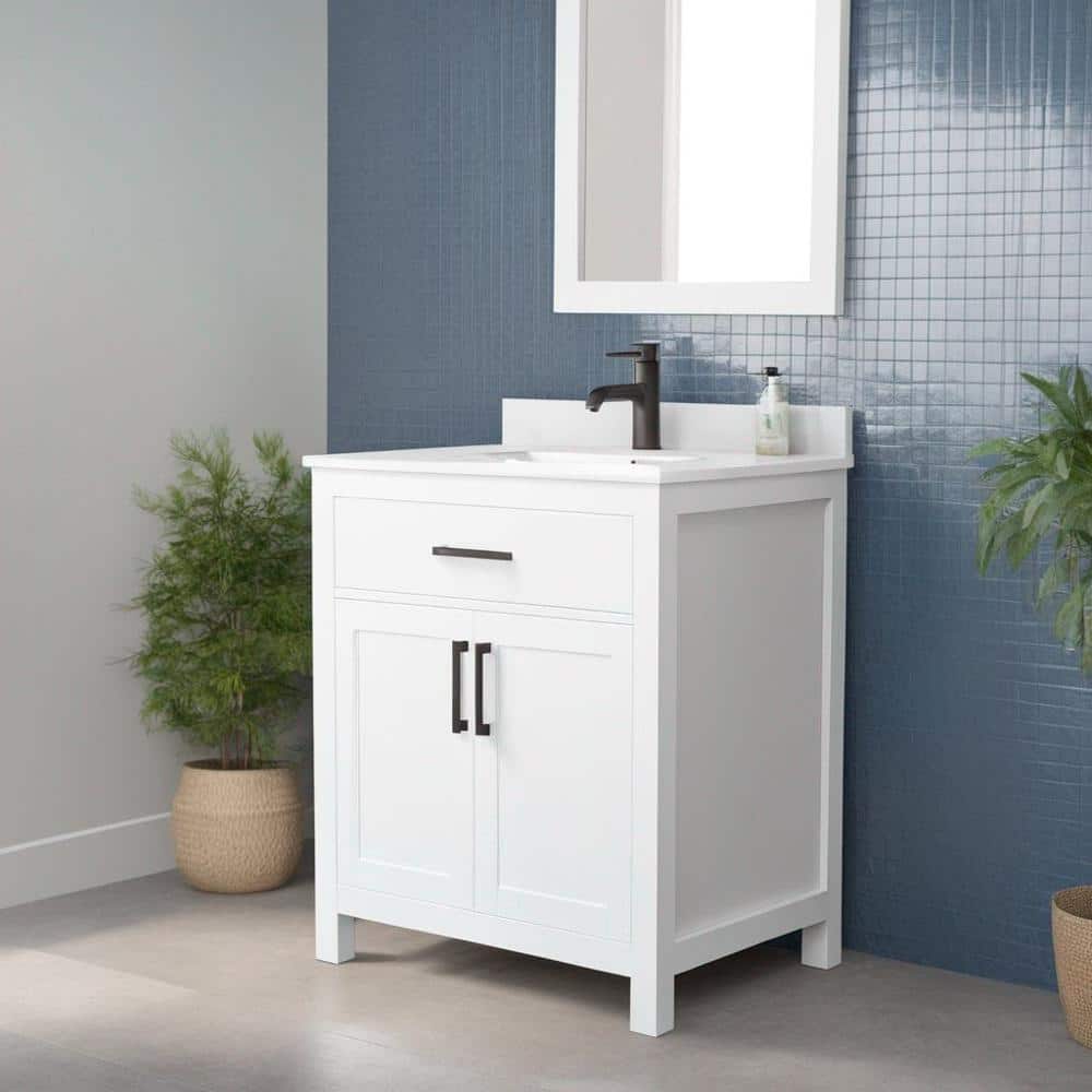 Wyndham Collection Beckett 30" Bathroom Vanity with White Cultured Marble Top