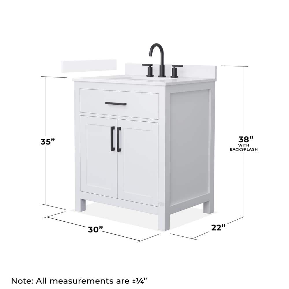 Wyndham Collection Beckett 30 in. Freestanding White Bath Vanity with Quartz Top