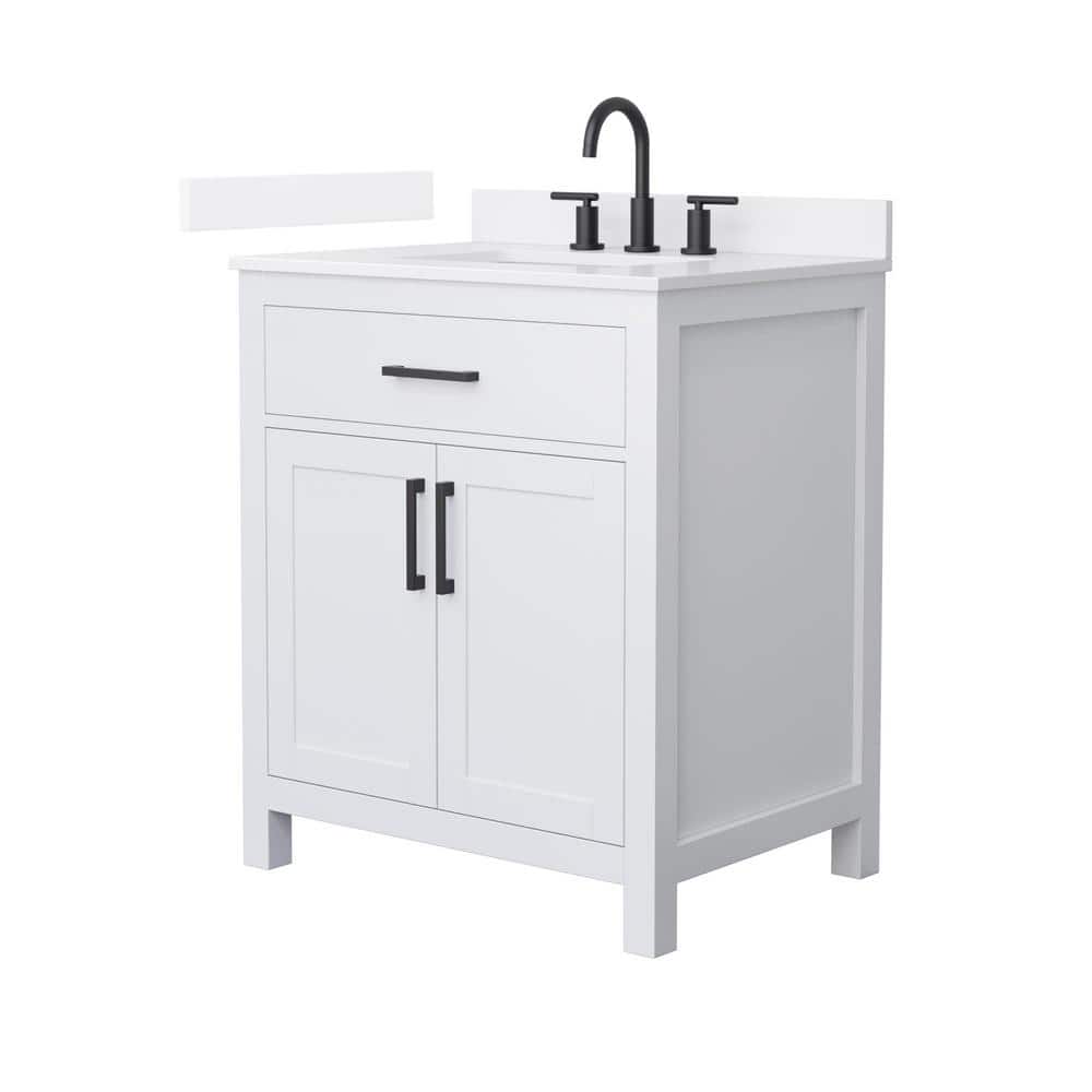 Wyndham Collection Beckett 30 in. Freestanding White Bath Vanity with Quartz Top