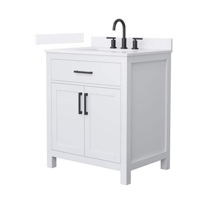Wyndham Collection Beckett 30 in. Freestanding White Bath Vanity with Quartz Top