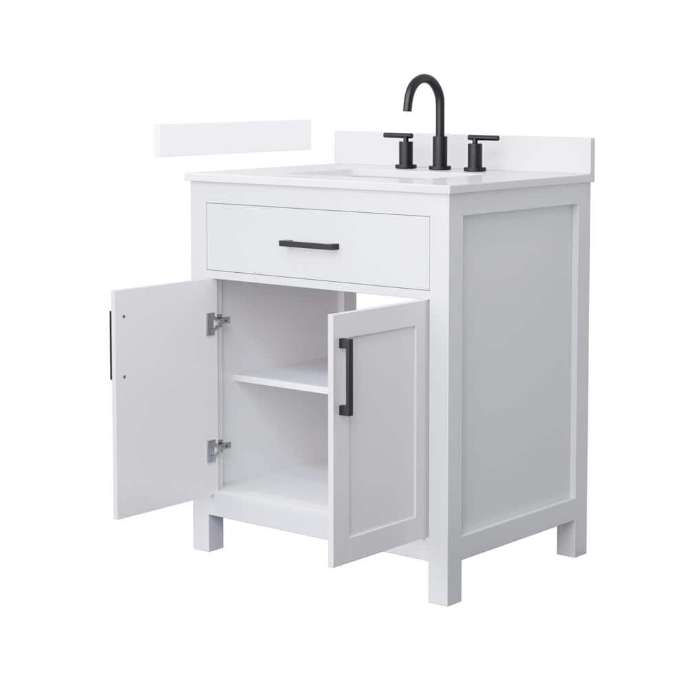 Wyndham Collection Beckett 30 in. Freestanding White Bath Vanity with Quartz Top