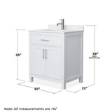 Wyndham Collection Beckett 30" Bathroom Vanity with Carrara Marble Top