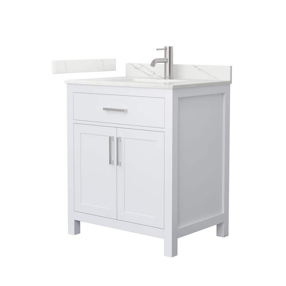 Wyndham Collection Beckett 30 in. Freestanding White Bath Vanity with Giotto Quartz Top