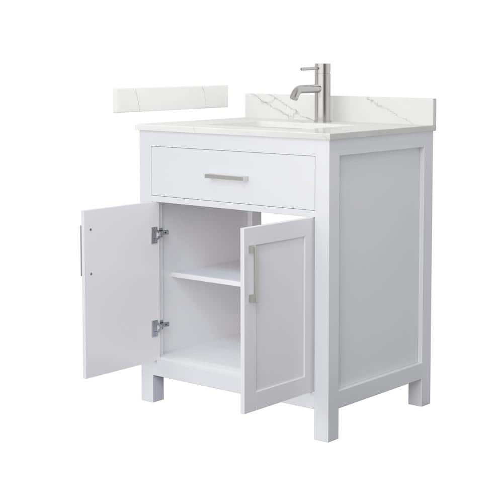 Wyndham Collection Beckett 30 in. Freestanding White Bath Vanity with Giotto Quartz Top