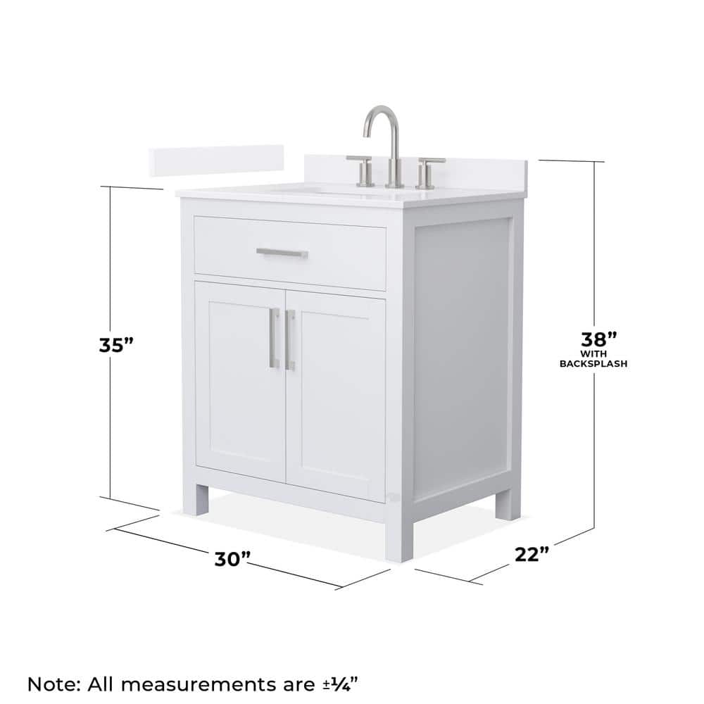 Wyndham Collection Beckett 30" Freestanding White Bath Vanity with Quartz Top