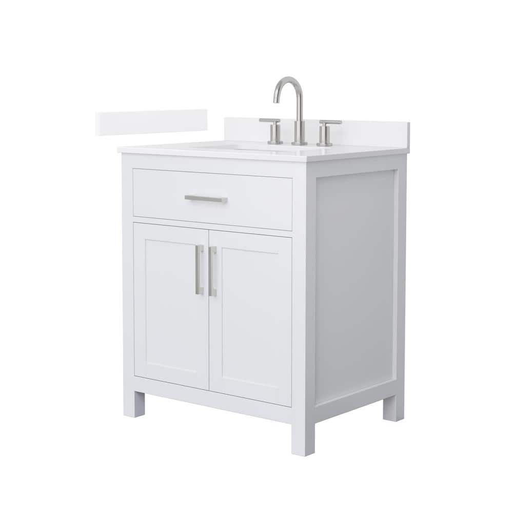 Wyndham Collection Beckett 30" Freestanding White Bath Vanity with Quartz Top