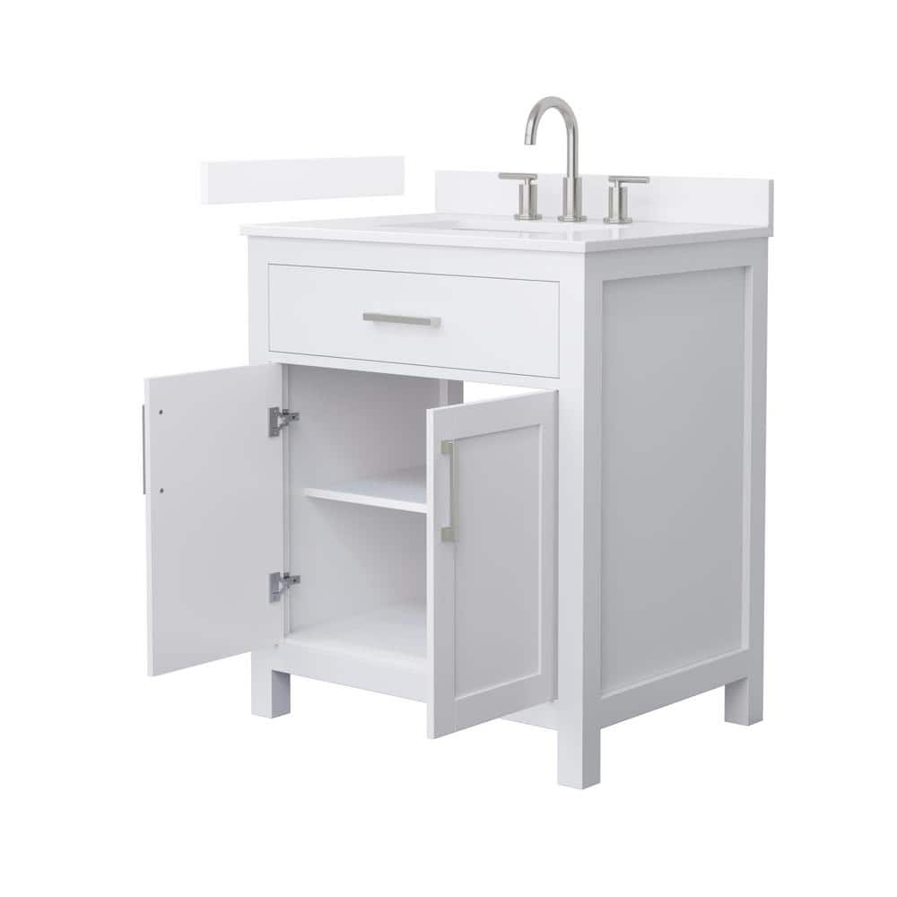 Wyndham Collection Beckett 30" Freestanding White Bath Vanity with Quartz Top