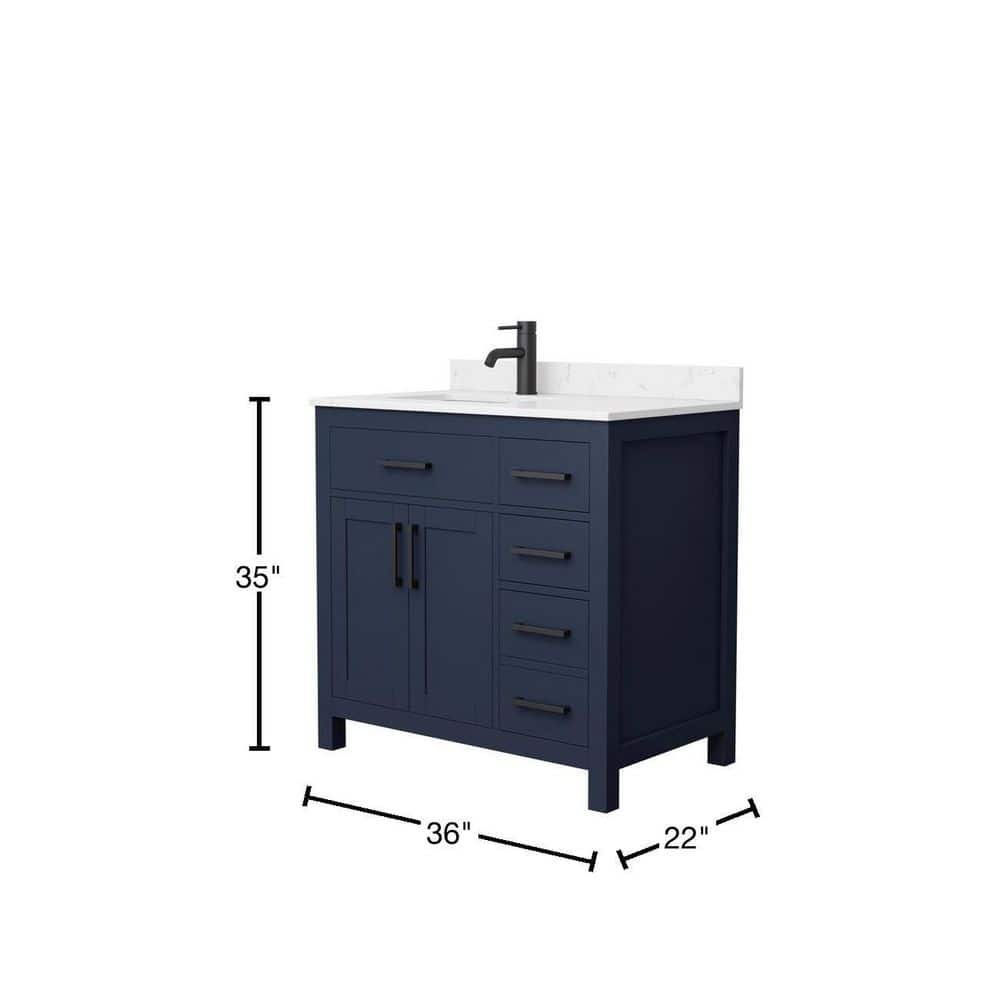 Wyndham Collection Beckett 36" Dark Blue Bathroom Vanity with Carrara Marble Top