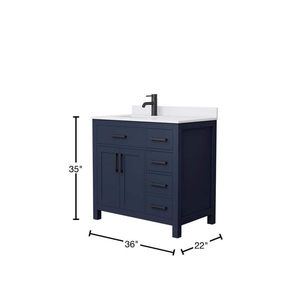 Wyndham Collection Beckett 36" Bathroom Vanity in Dark Blue with White Cultured Marble Top