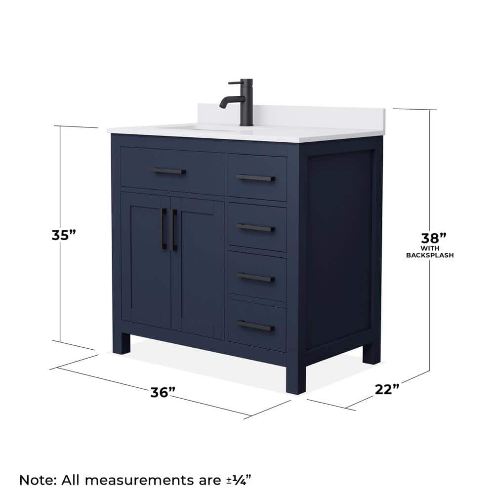 Wyndham Collection Beckett 36" Bathroom Vanity in Dark Blue with White Cultured Marble Top