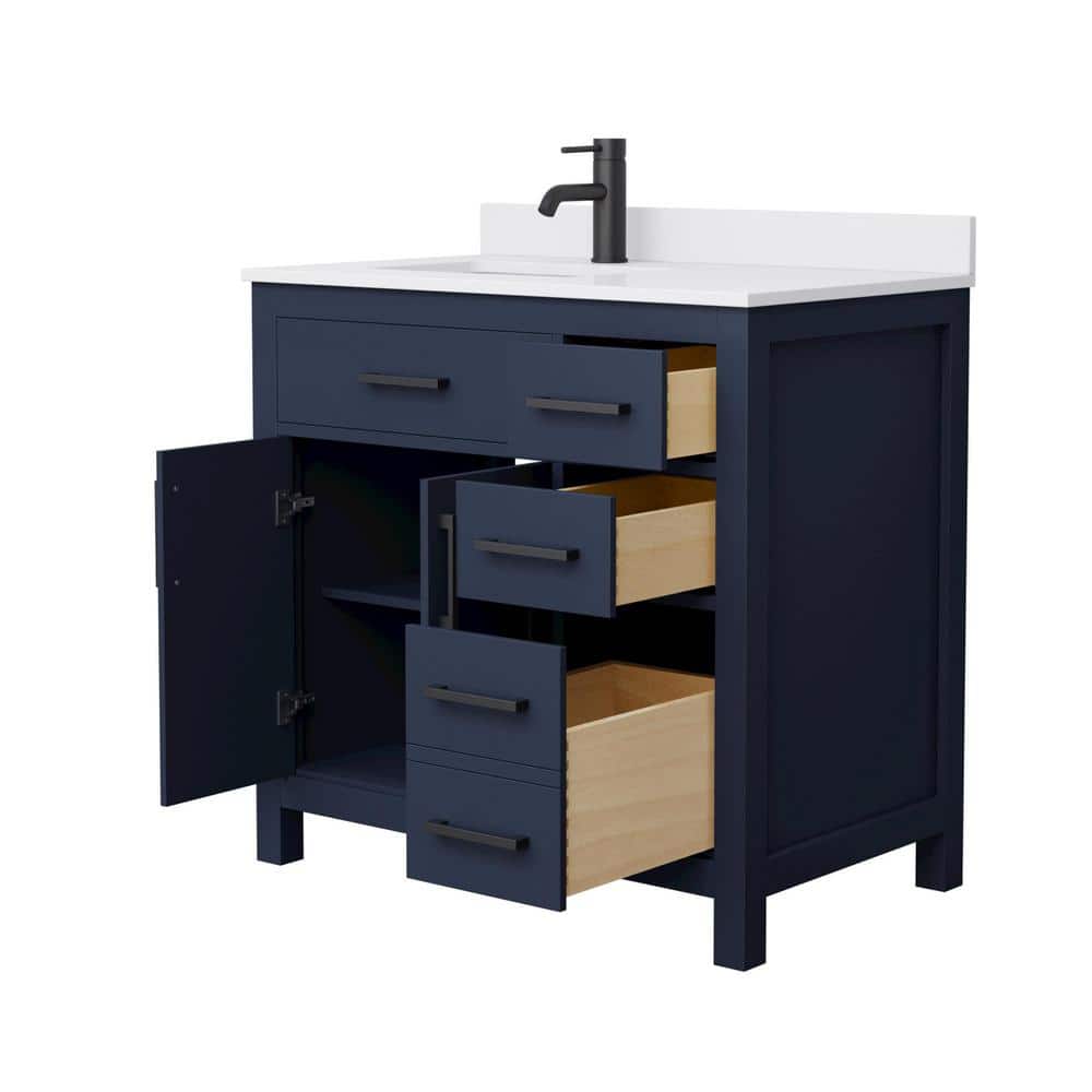 Wyndham Collection Beckett 36" Bathroom Vanity in Dark Blue with White Cultured Marble Top