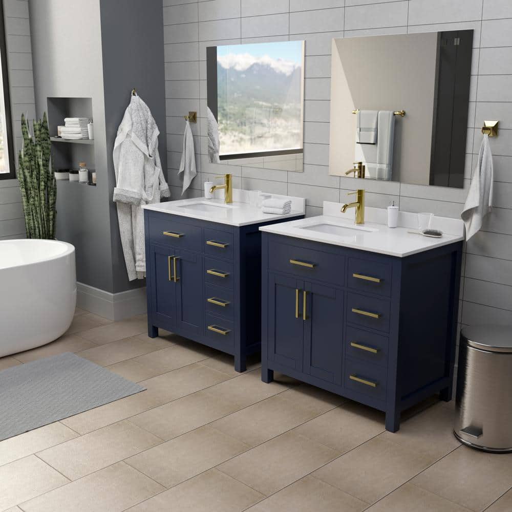 Wyndham Collection Beckett 36" Single Sink Bathroom Vanity in Dark Blue with Cultured Marble Top