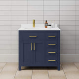 Wyndham Collection Beckett 36" Single Sink Bathroom Vanity in Dark Blue with Cultured Marble Top