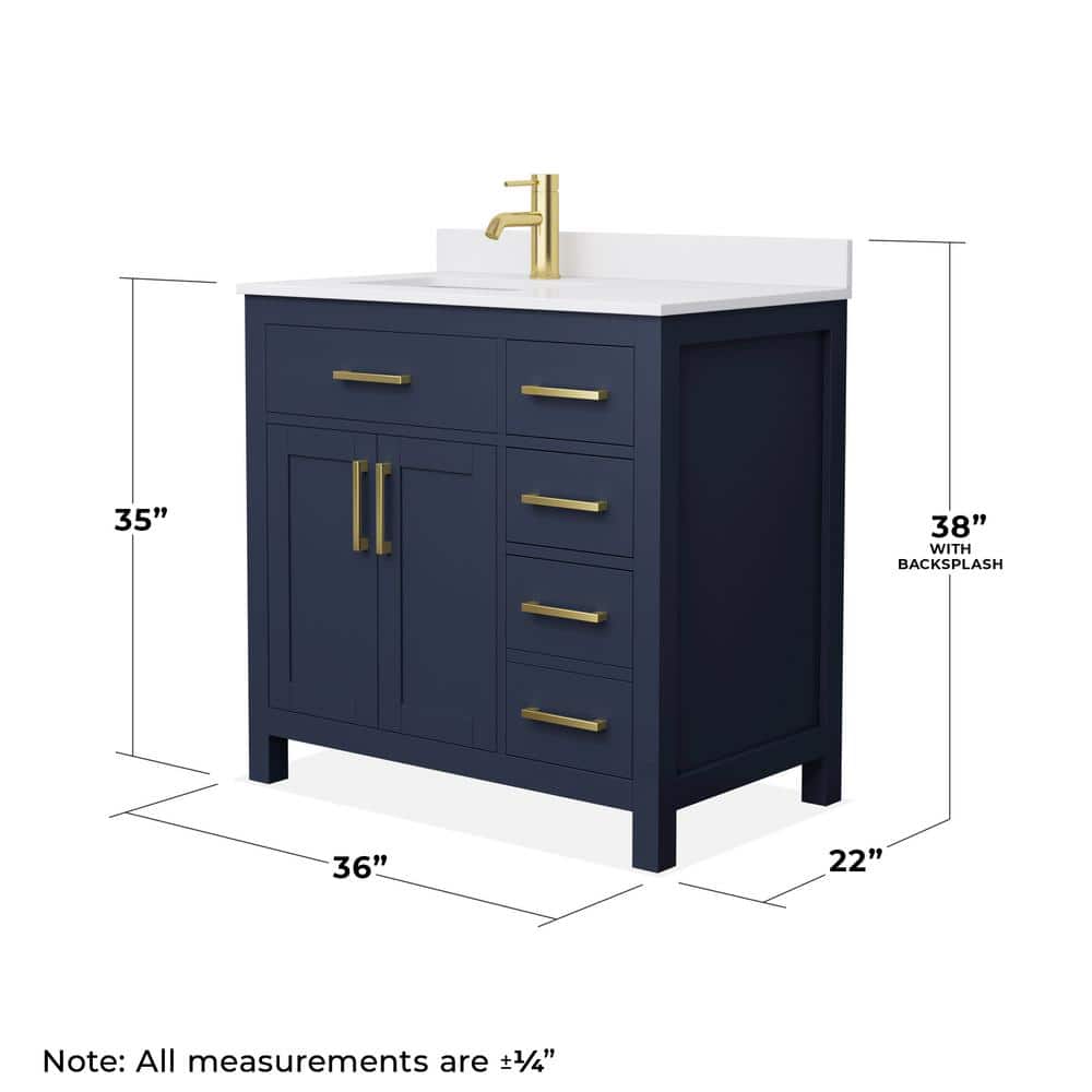 Wyndham Collection Beckett 36" Single Sink Bathroom Vanity in Dark Blue with Cultured Marble Top