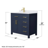 Wyndham Collection Beckett 36" Single Sink Bathroom Vanity in Dark Blue with Cultured Marble Top