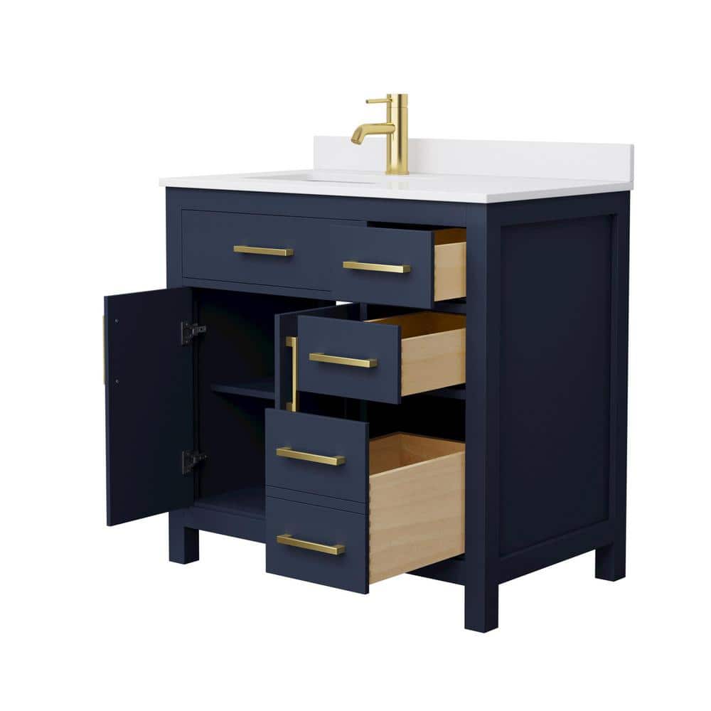 Wyndham Collection Beckett 36" Single Sink Bathroom Vanity in Dark Blue with Cultured Marble Top