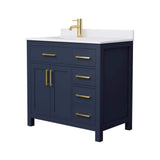 Wyndham Collection Beckett 36" Single Sink Bathroom Vanity in Dark Blue with Cultured Marble Top