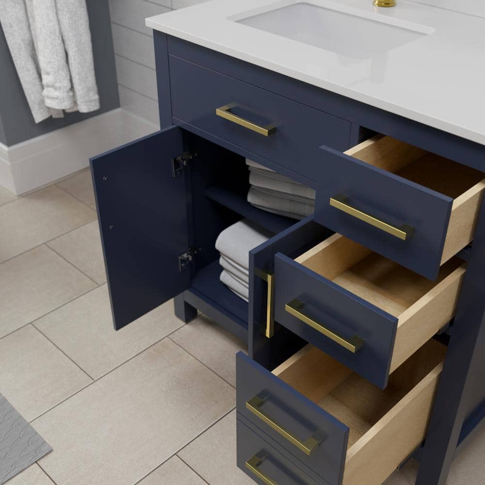 Wyndham Collection Beckett 36" Single Sink Bathroom Vanity in Dark Blue with Cultured Marble Top