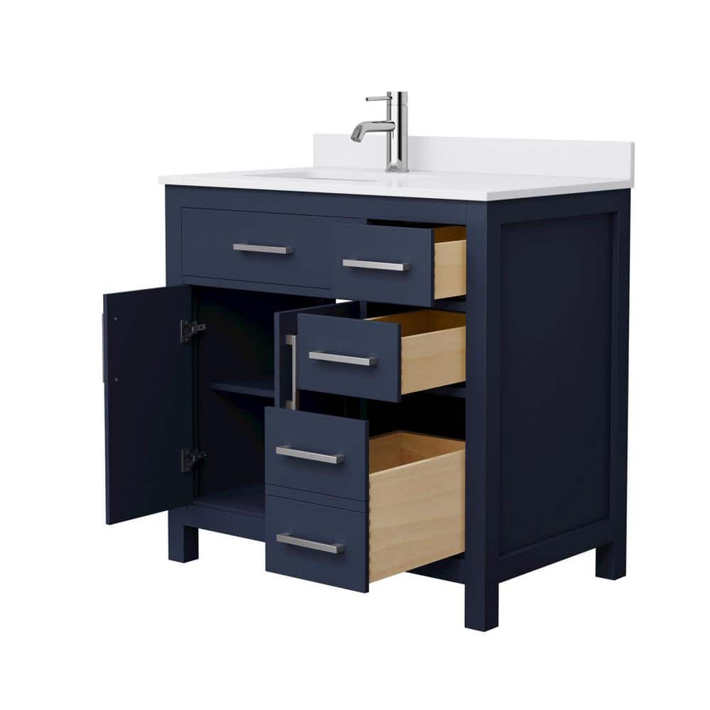 Wyndham Collection Beckett 36" Dark Blue Bathroom Vanity with Cultured Marble Top