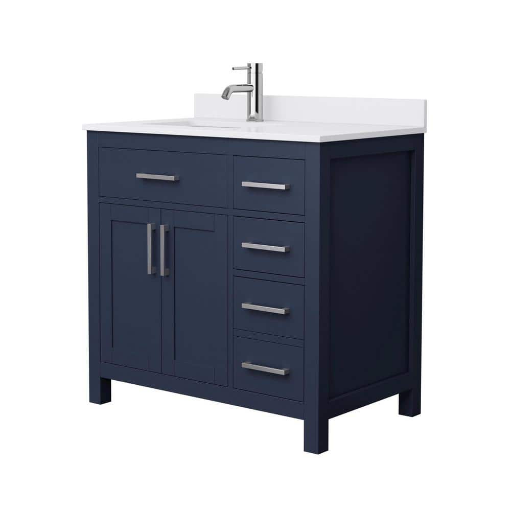Wyndham Collection Beckett 36" Dark Blue Bathroom Vanity with Cultured Marble Top